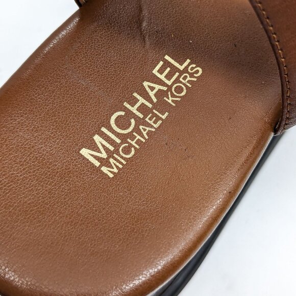 Michael Kors Wmn Marlon Haircalf Leather Brown Platform Buckle Sandals size 8.5 - Picture 8 of 10